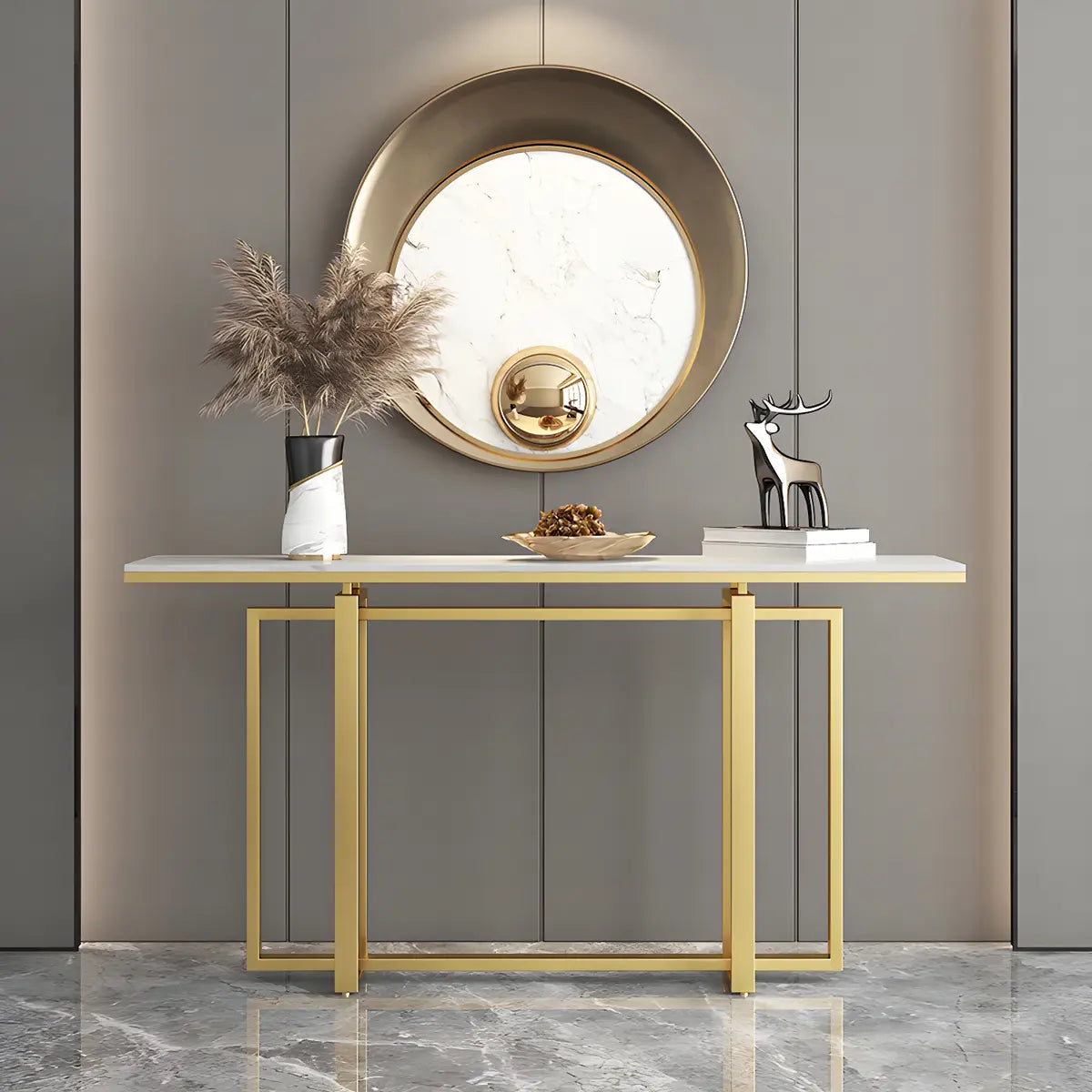 Rectangular Gold Marble Top Scratch Resistant Console Table Image - 1