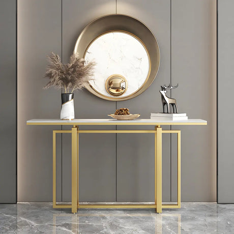 Rectangular Gold Marble Top Scratch Resistant Console Table Image - 1