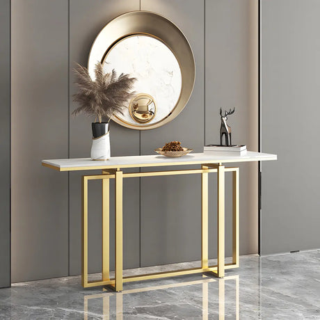 Rectangular Gold Marble Top Scratch Resistant Console Table Image - 2