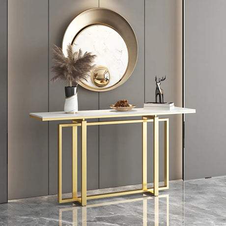 Rectangular Gold Marble Top Scratch Resistant Console Table Image - 2
