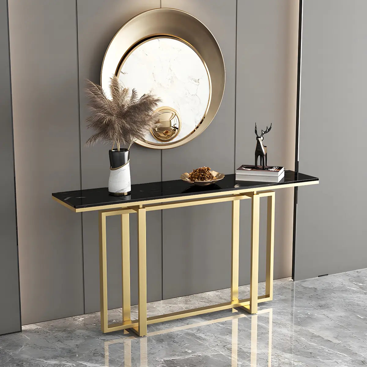 Rectangular Gold Marble Top Scratch Resistant Console Table Image - 3