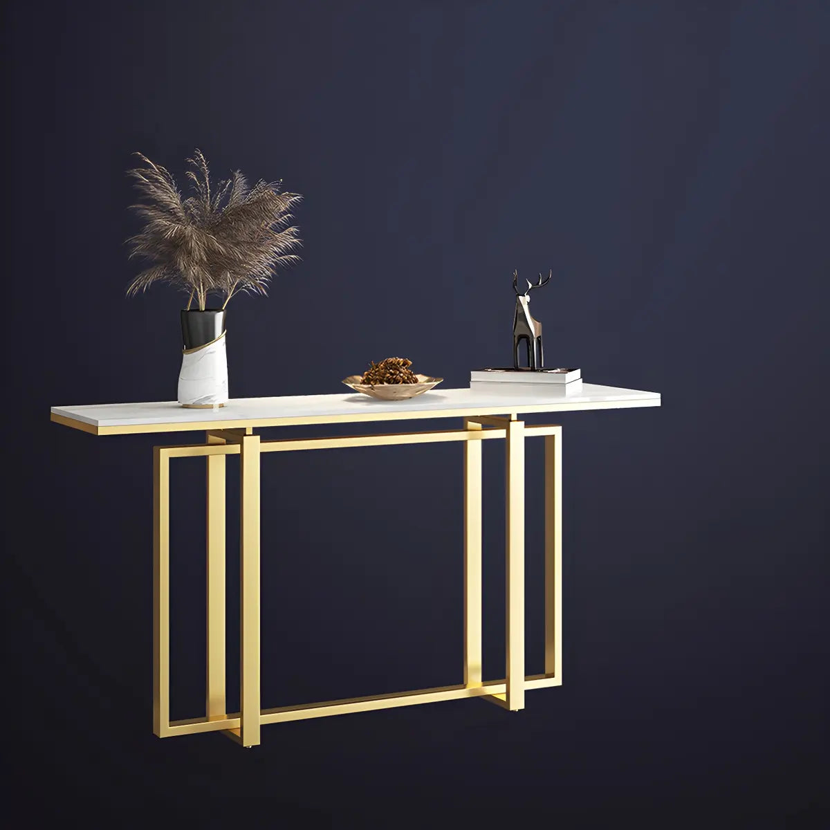 Rectangular Gold Marble Top Scratch Resistant Console Table Image - 6