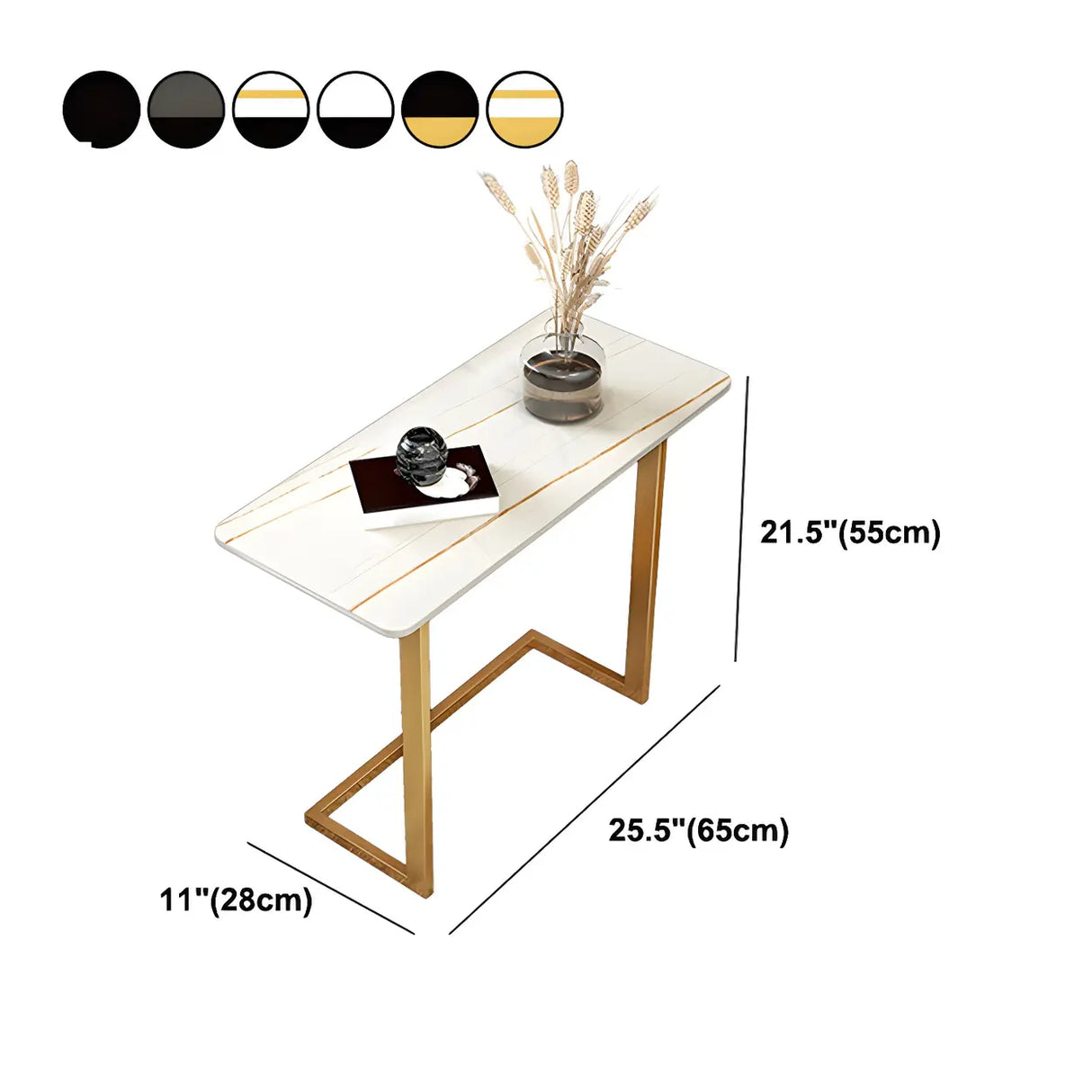 Rectangular Marble Gold Multi-Use C-Sahped Side Table 