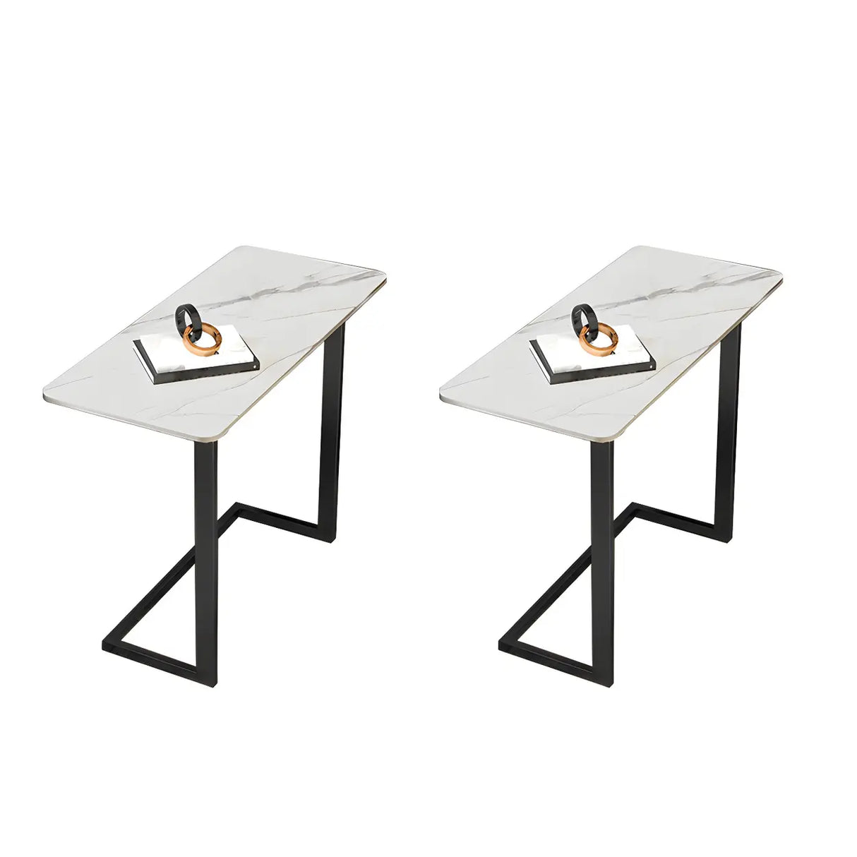 Rectangular Marble Gold Multi-Use C-Sahped Side Table Image - 6