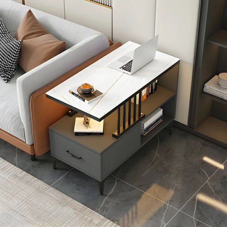 Rectangular Gold-White Glass Drawers Side Table with Storage Image - 15