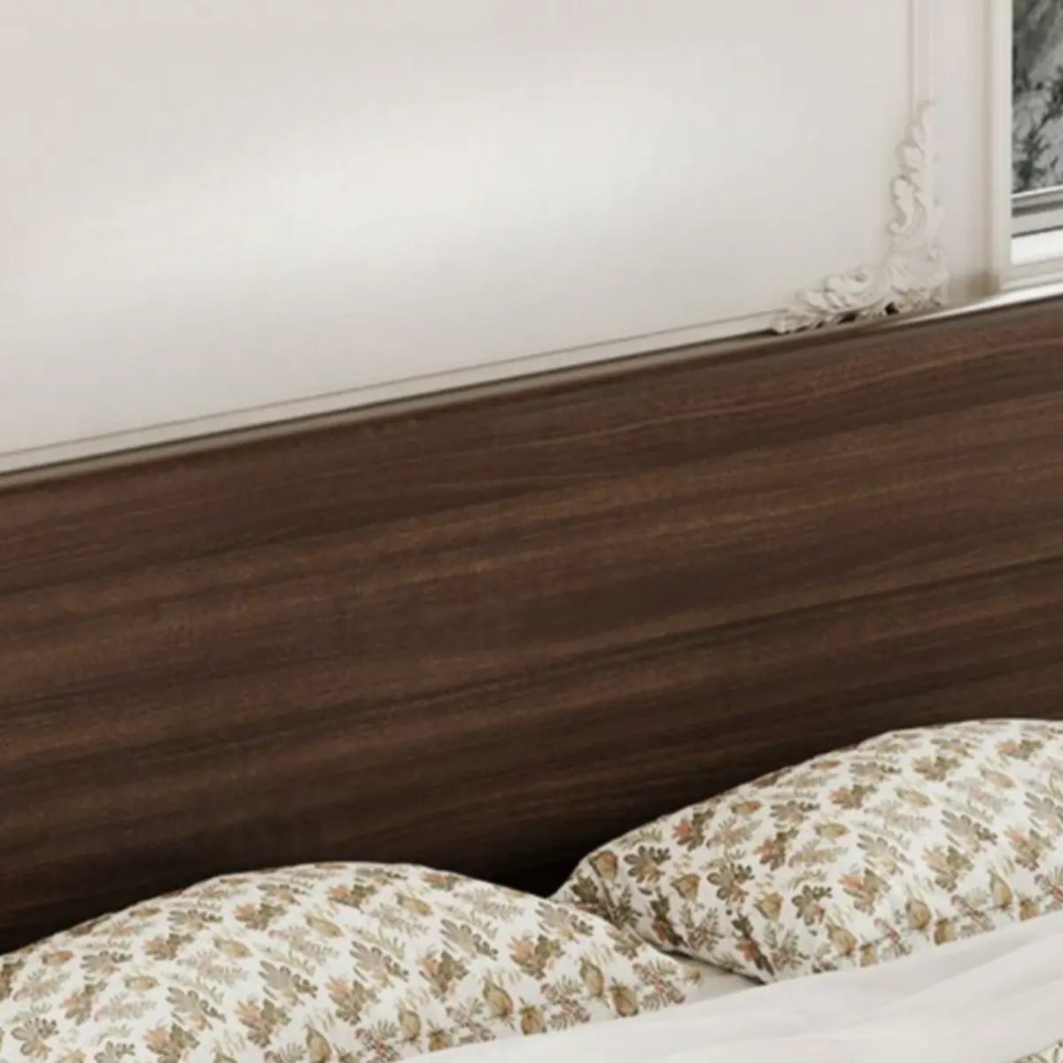 Rectangular Headboard Wood Brown Queen Platform Panel Bed Image - 11