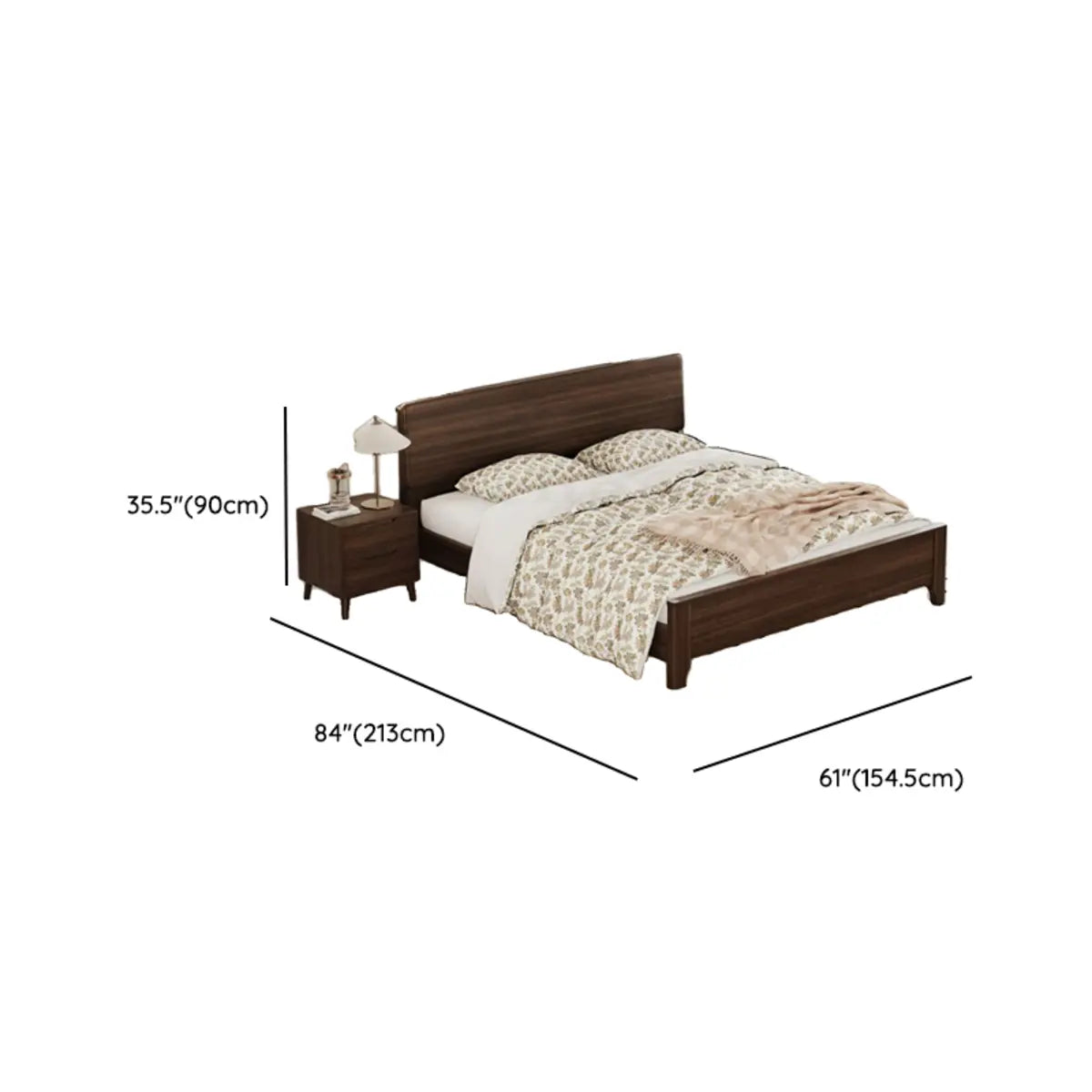 Rectangular Headboard Wood Brown Queen Platform Panel Bed 