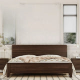 Rectangular Headboard Wood Brown Queen Platform Panel Bed Image - 3