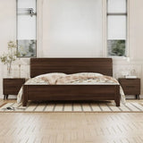Rectangular Headboard Wood Brown Queen Platform Panel Bed Image - 5