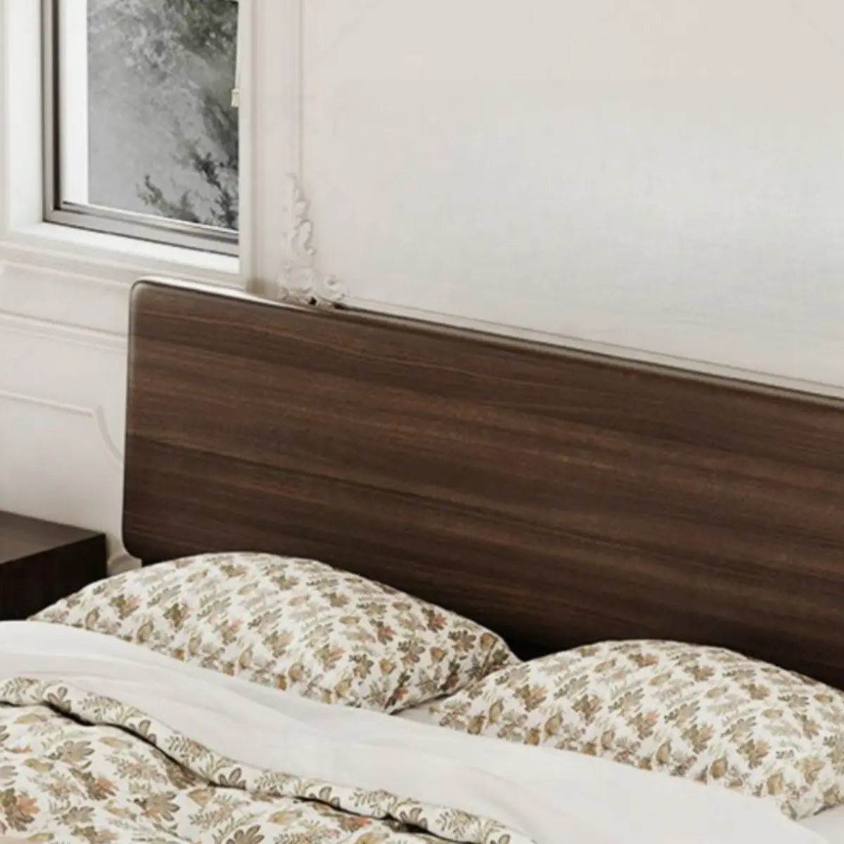 Rectangular Headboard Wood Brown Queen Platform Panel Bed Image - 6