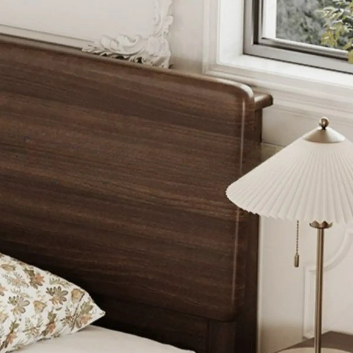 Rectangular Headboard Wood Brown Queen Platform Panel Bed Image - 7