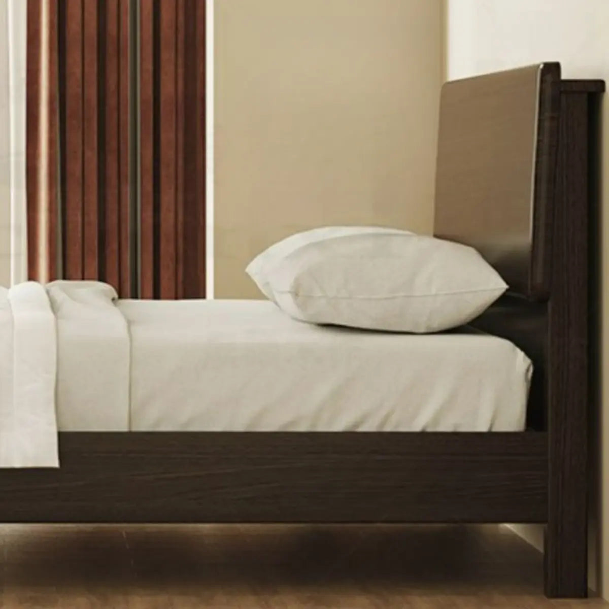 Rectangular Headboard Wood Brown Queen Platform Panel Bed Image - 8