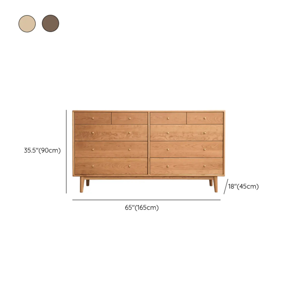 Rectangular Horizontal Oak Natural Finish Storage Dresser 