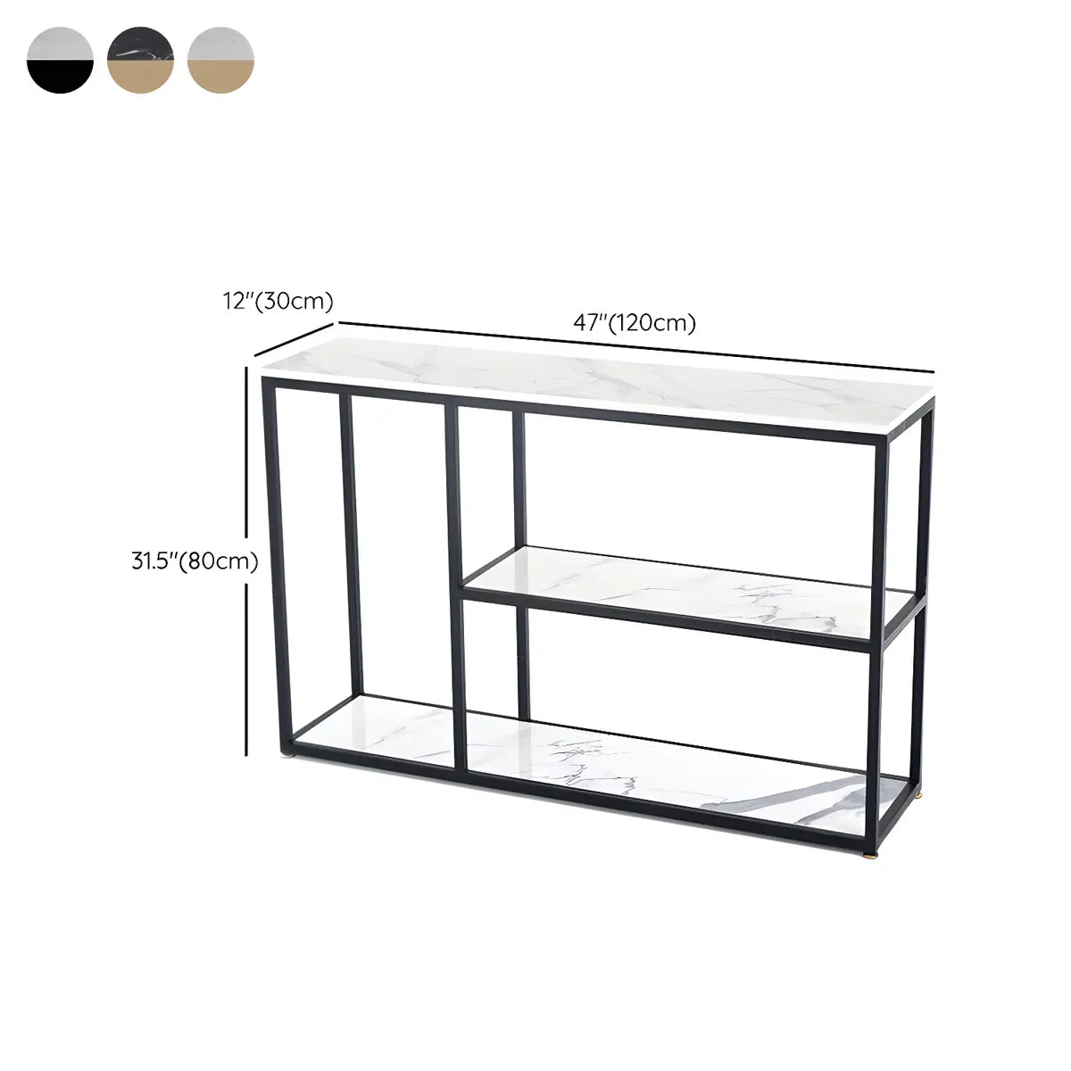 Rectangular Marble Gold Slim Console Table with Shelves Image - 13