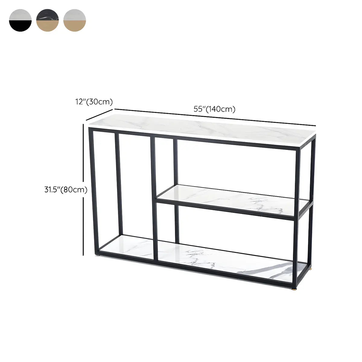 Rectangular Marble Gold Slim Console Table with Shelves Image - 14