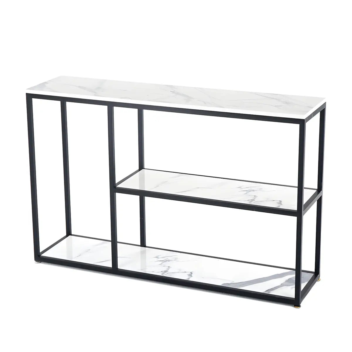 Rectangular Marble Gold Slim Console Table with Shelves Image - 5
