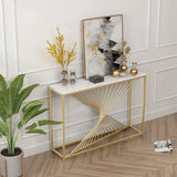 Rectangular Marble Top Gold Frame Entry Console Table Image - 1