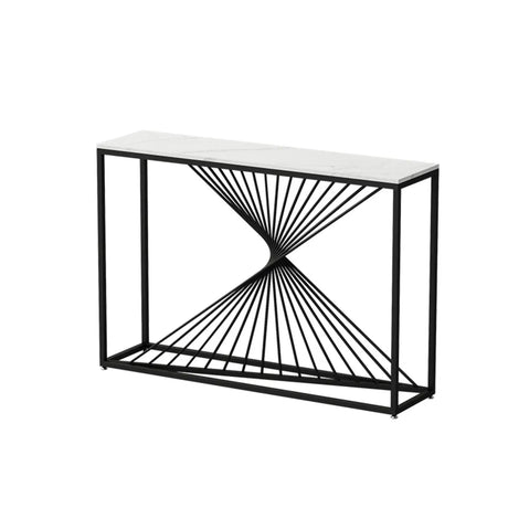 Rectangular Marble Top Gold Frame Entry Console Table Image - 2