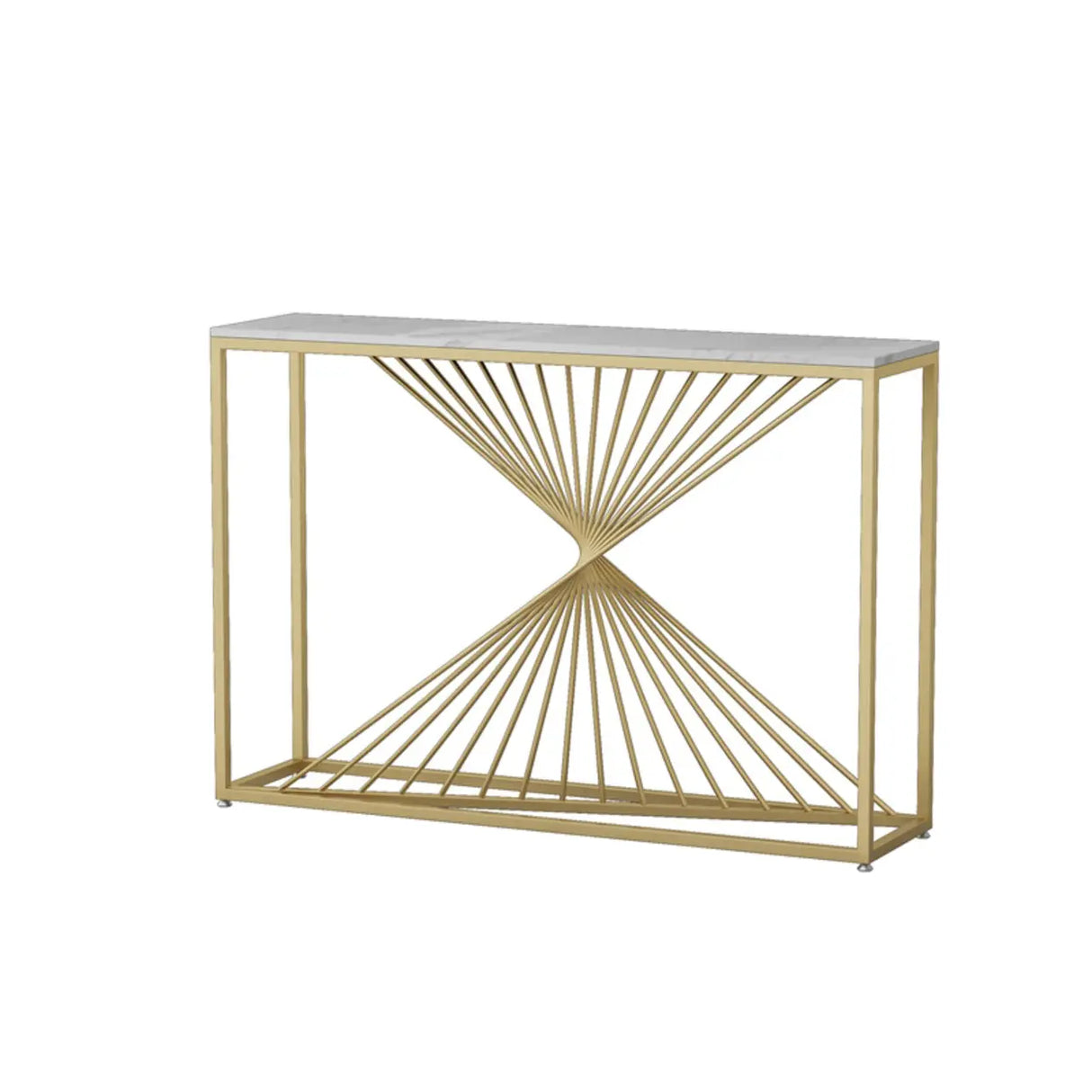 Rectangular Marble Top Gold Frame Entry Console Table Image - 3