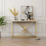 Rectangular Marble Top Gold Frame Entry Console Table Image - 6