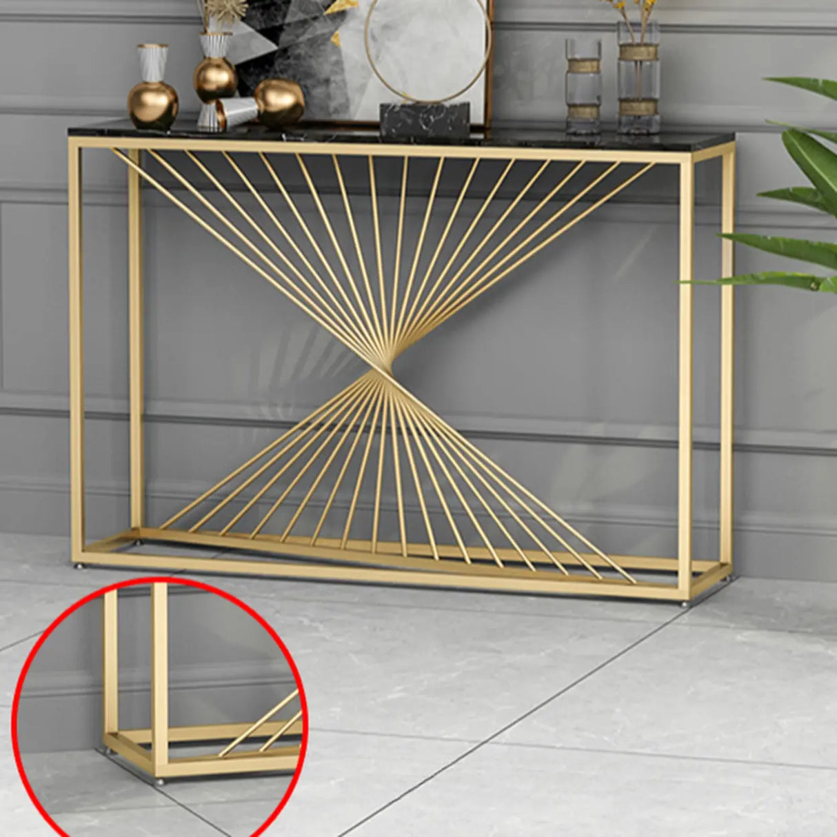 Rectangular Marble Top Gold Frame Entry Console Table Image - 9