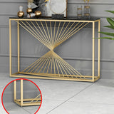 Rectangular Marble Top Gold Frame Entry Console Table Image - 9