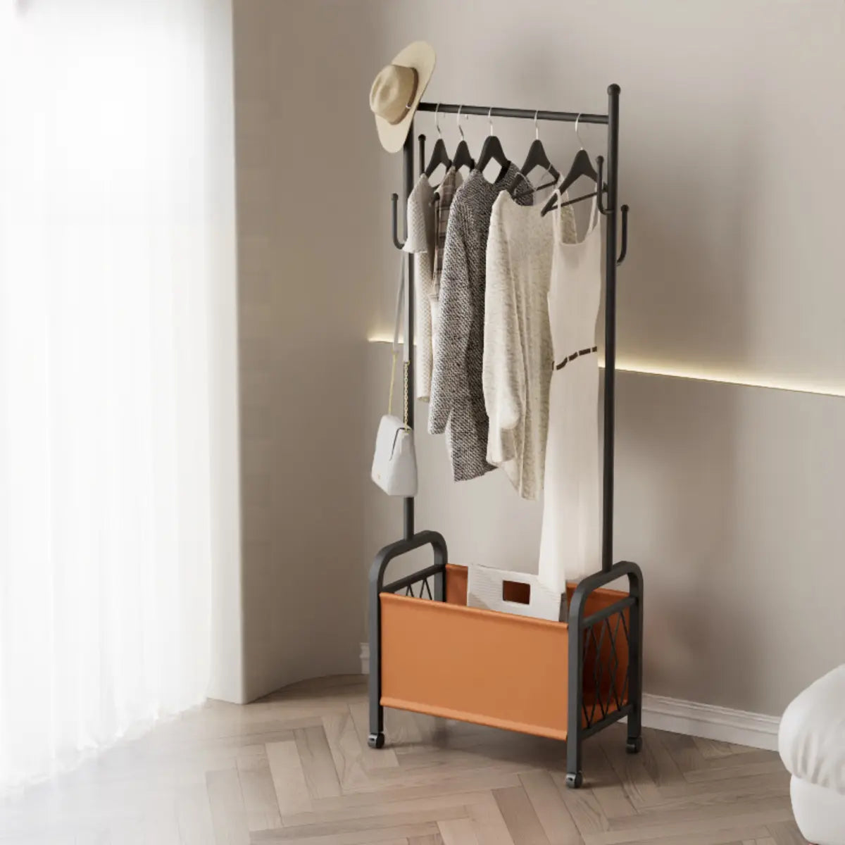 Rectangular Metal Black Multi-Functional Basket Coat Rack Image - 13