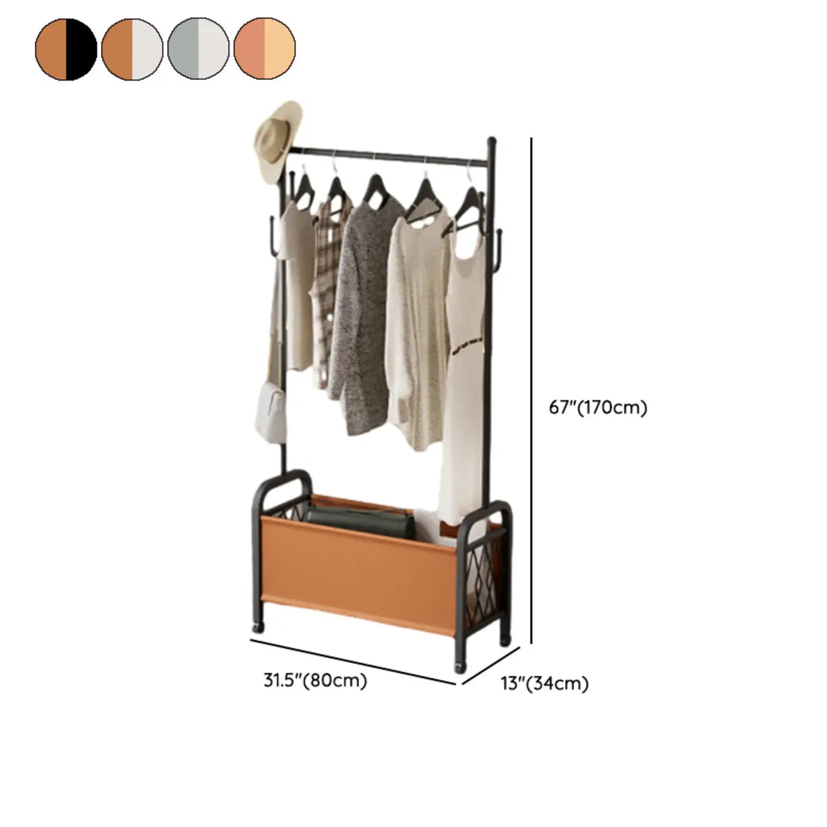 Rectangular Metal Black Multi-Functional Basket Coat Rack Image - 17