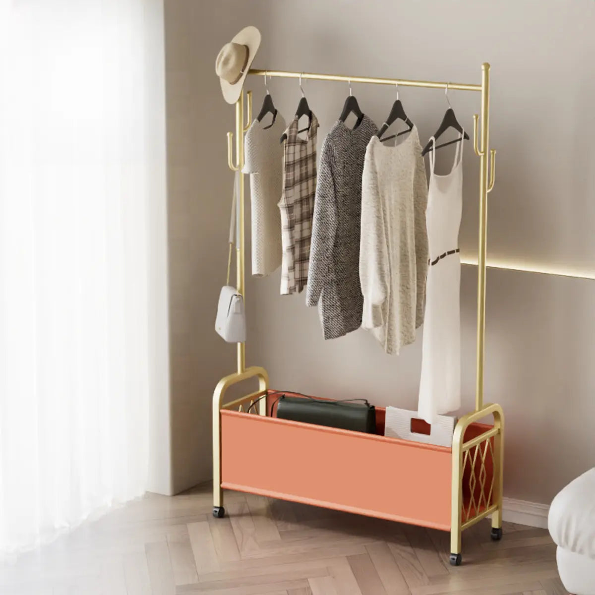 Rectangular Metal Black Multi-Functional Basket Coat Rack Image - 3