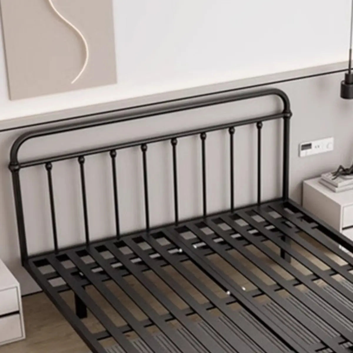 Rectangular Metal Black Queen Open-Frame Bed with Legs Image - 10