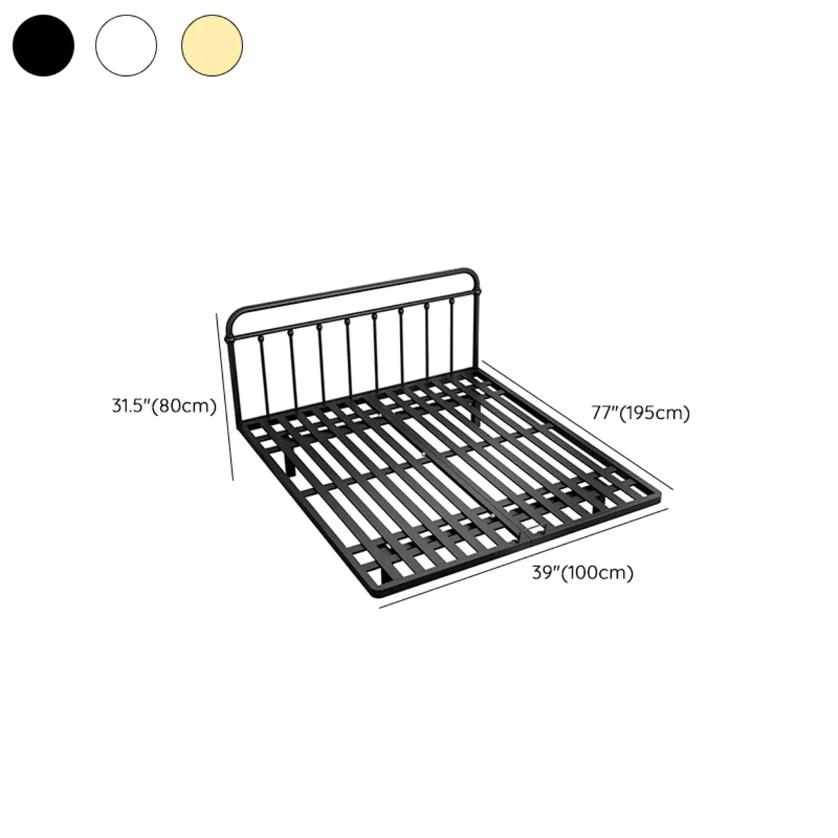 Rectangular Metal Black Queen Open-Frame Bed with Legs 