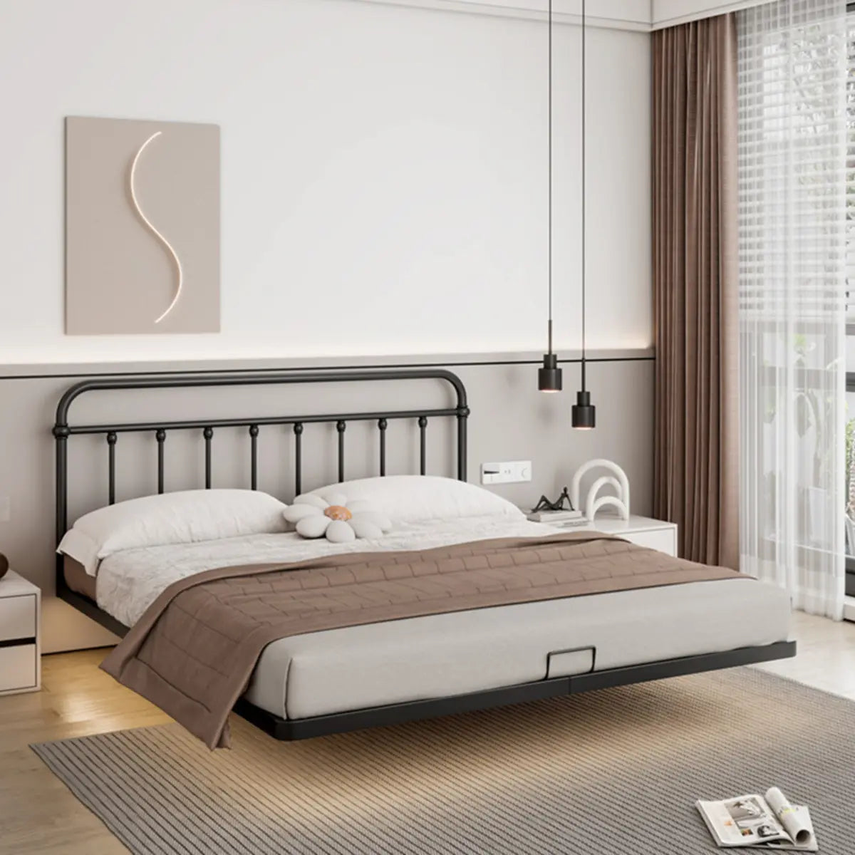 Rectangular Metal Black Queen Open-Frame Bed with Legs Image - 4