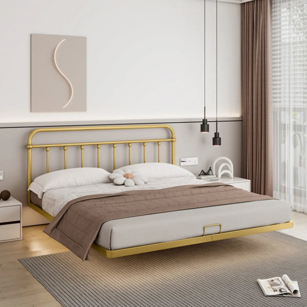 Rectangular Metal Black Queen Open-Frame Bed with Legs Image - 6
