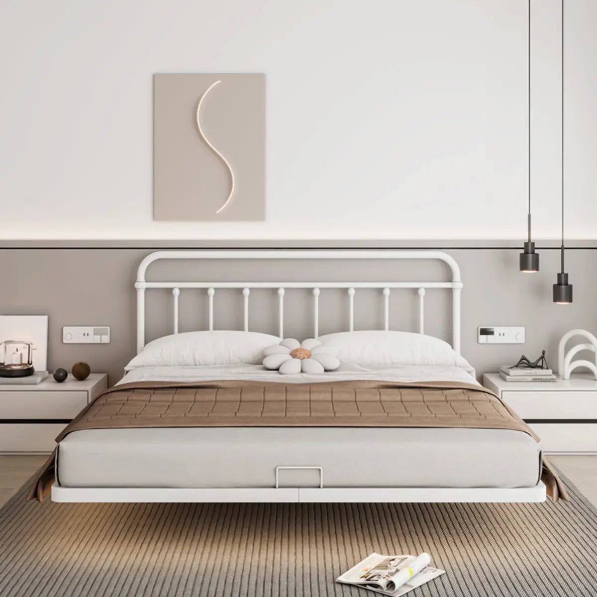Rectangular Metal Black Queen Open-Frame Bed with Legs Image - 7