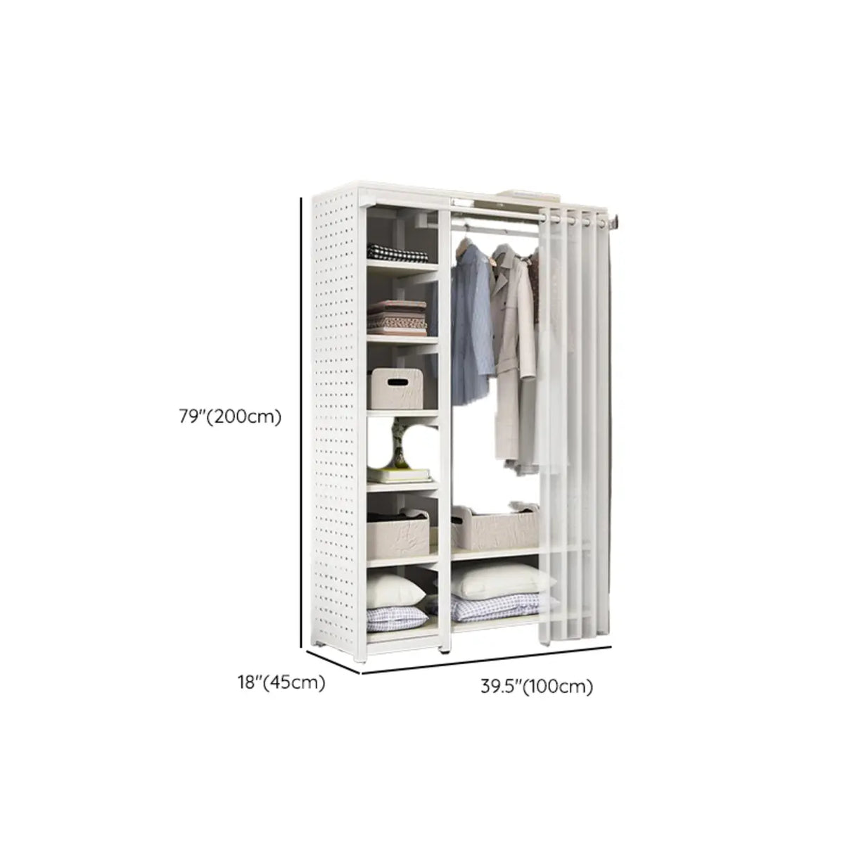 Rectangular Metal White Storage Stand Shelves Coat Rack 