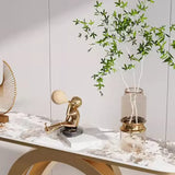 Rectangular Pedestal Stone Gold Base Storage Console Table Image - 10