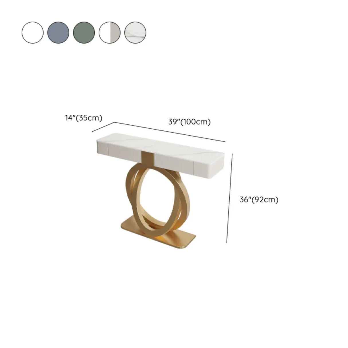 Rectangular Pedestal Stone Gold Base Storage Console Table Image - 12
