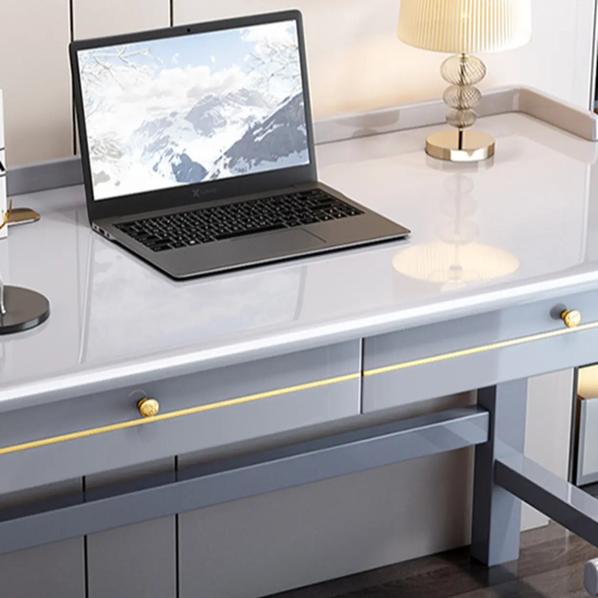 Rectangular Rubberwood Drawers H-Shape Computer Desk Image - 6