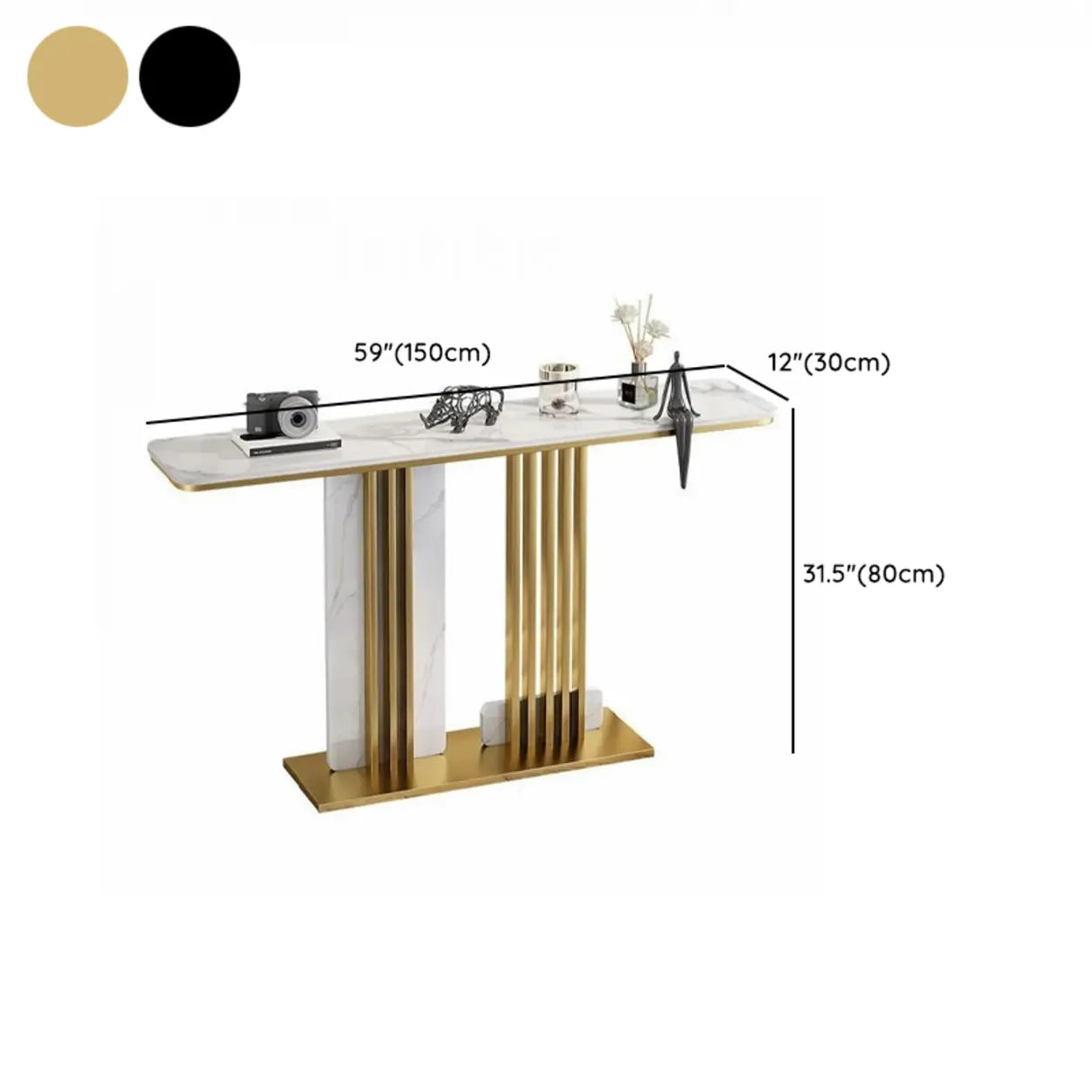 Rectangular Sintered Stone Black Entryway Console Table Image - 10