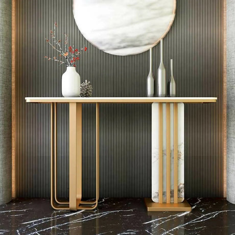 Rectangular Stone Gold Large Decorative Console Table Image - 1