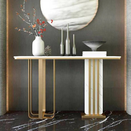 Rectangular Stone Gold Large Decorative Console Table Image - 2