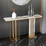 Rectangular Stone Gold Large Decorative Console Table Image - 3