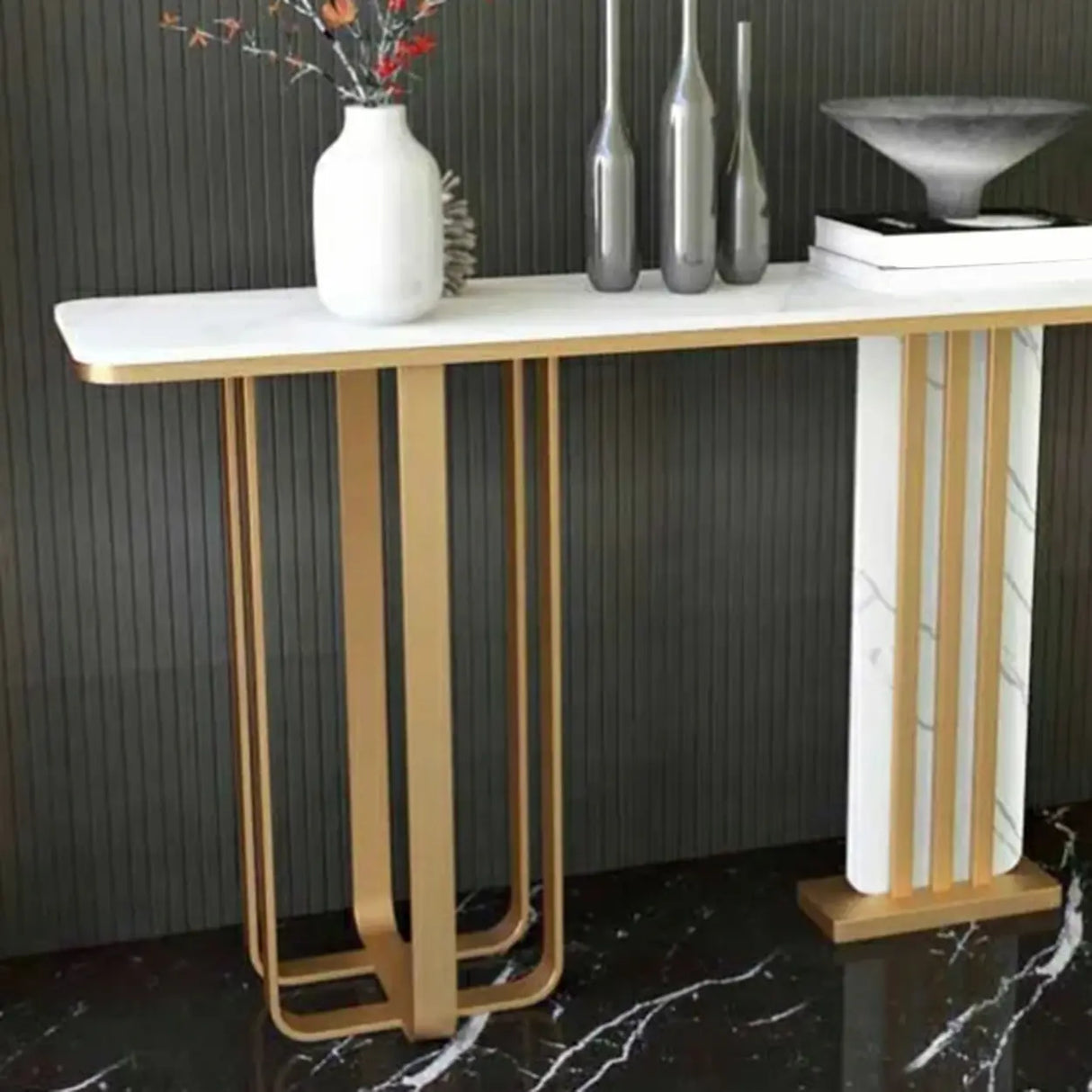 Rectangular Stone Gold Large Decorative Console Table Image - 6