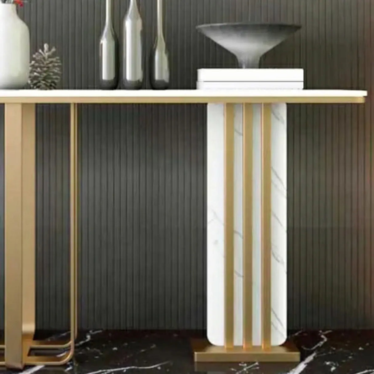 Rectangular Stone Gold Large Decorative Console Table Image - 7