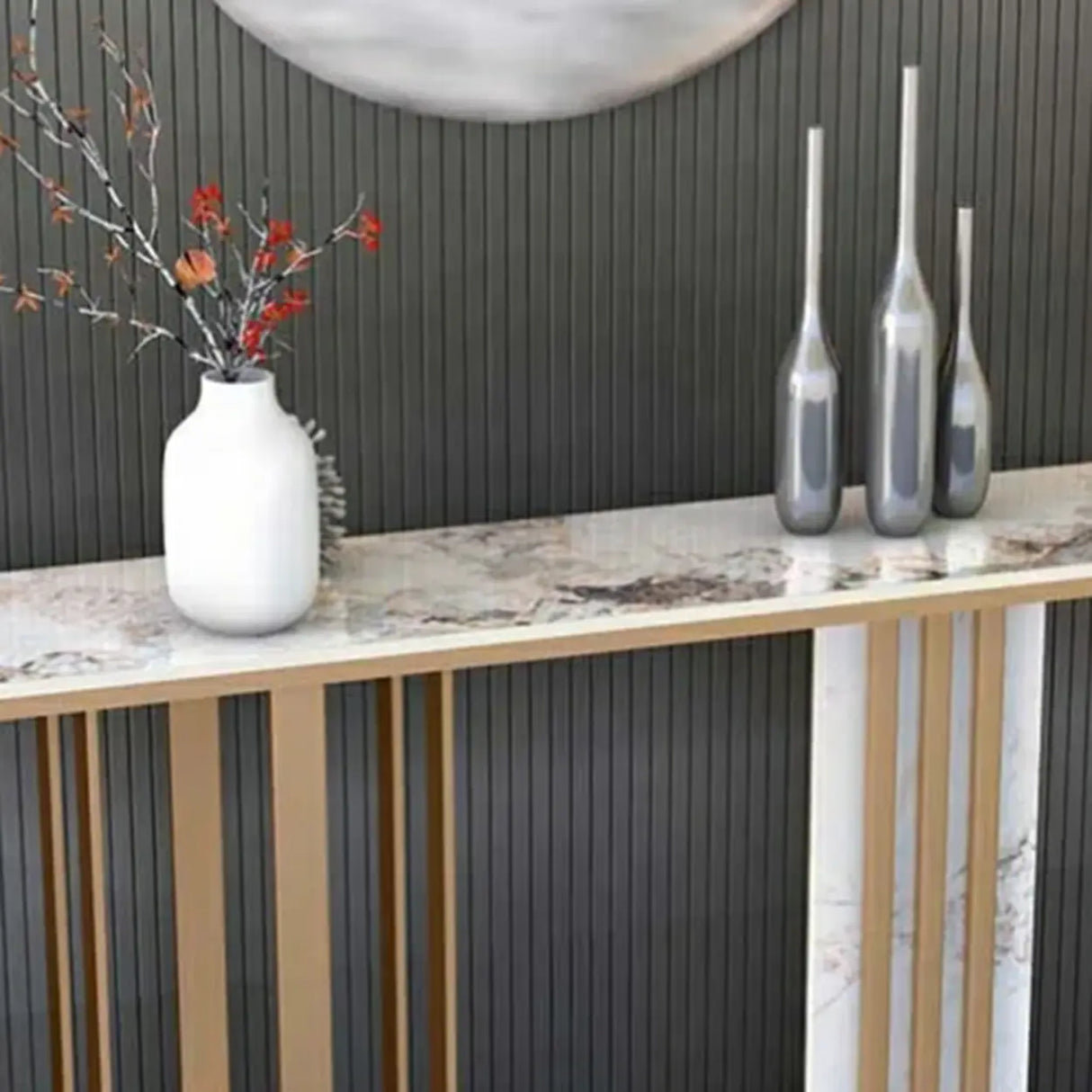 Rectangular Stone Gold Large Decorative Console Table Image - 8