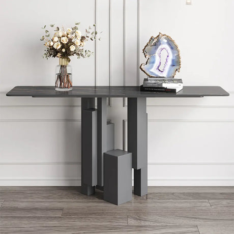 Rectangular Stone Ink Top Abstract Base Console Table Image - 1