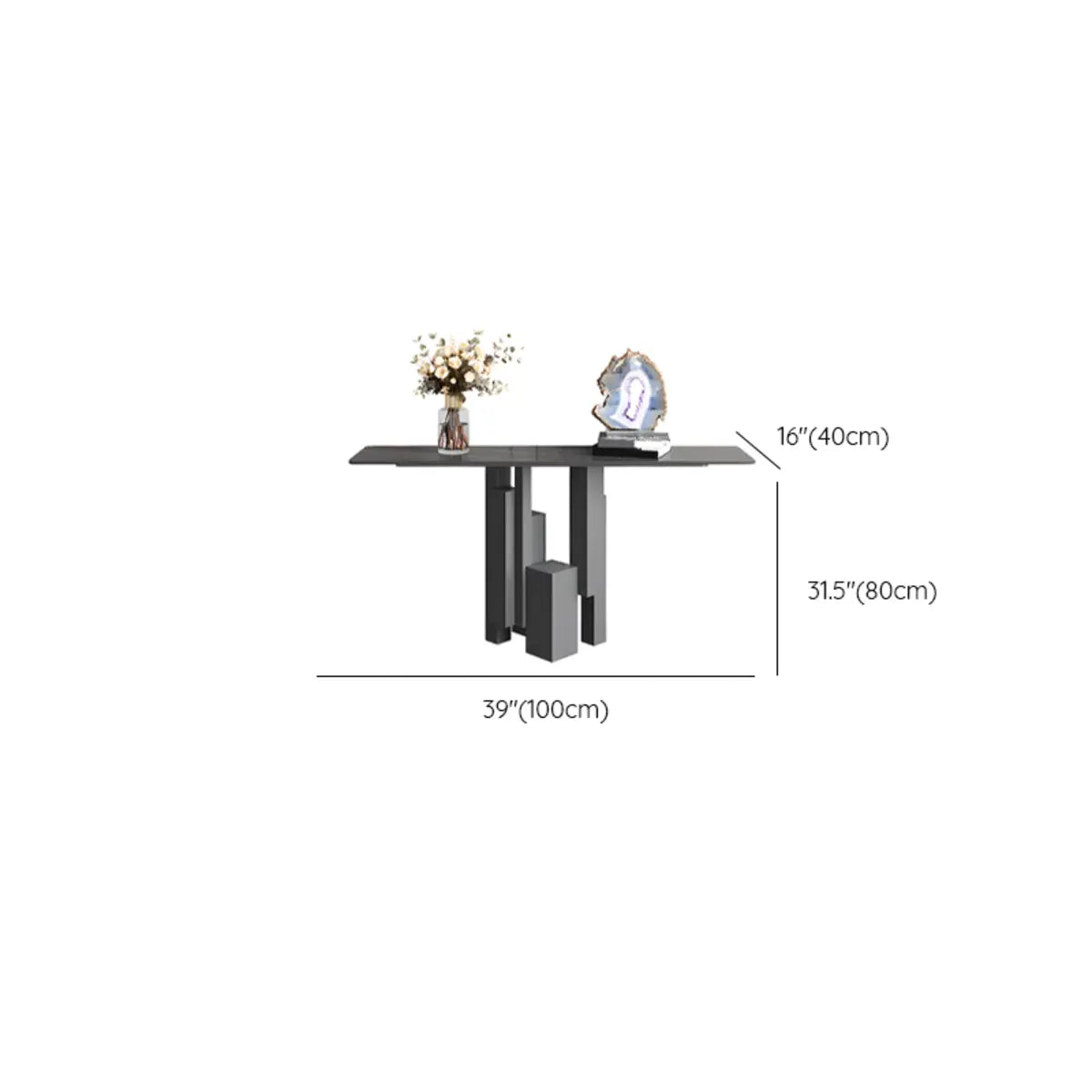 Rectangular Stone Ink Top Abstract Base Console Table Image - 11