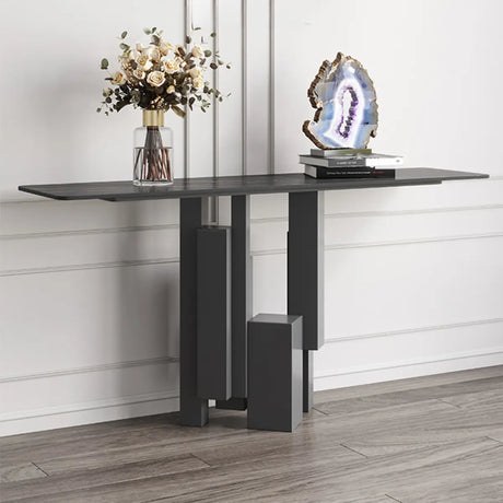 Rectangular Stone Ink Top Abstract Base Console Table Image - 2