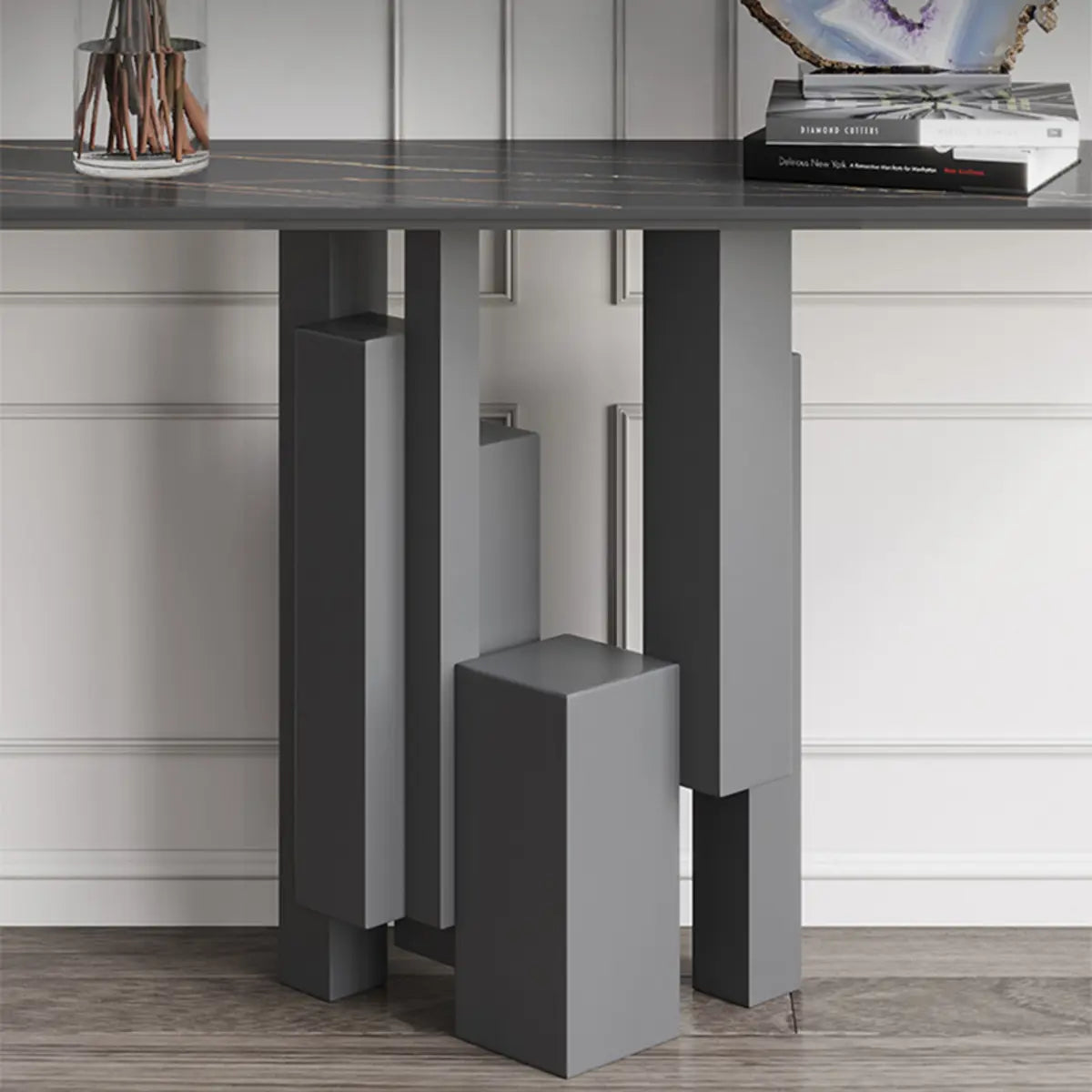 Rectangular Stone Ink Top Abstract Base Console Table Image - 3