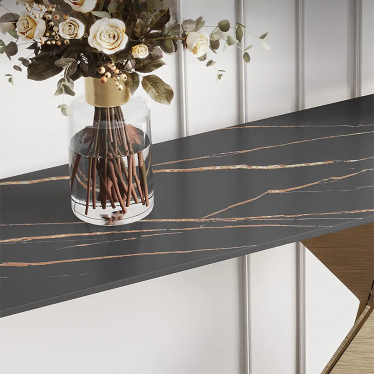 Rectangular Stone Ink Top Abstract Base Console Table Image - 4